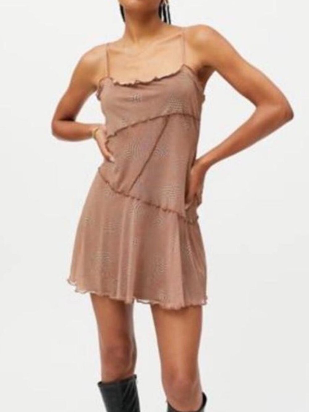 urban outfitters / retro mesh houndstooth brown mini dress Y2K - M